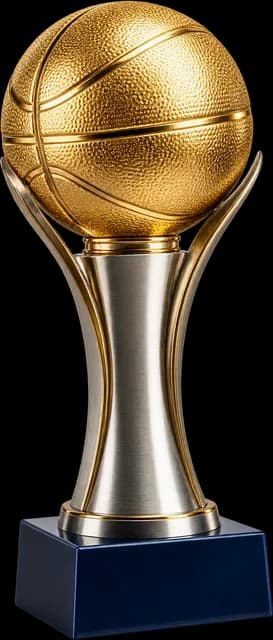 Illustrated gold basketball championship trophy
